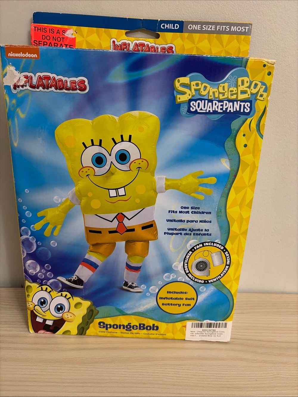 SpongeBob SquarePants Yellow Inflatable Kids Costume one size